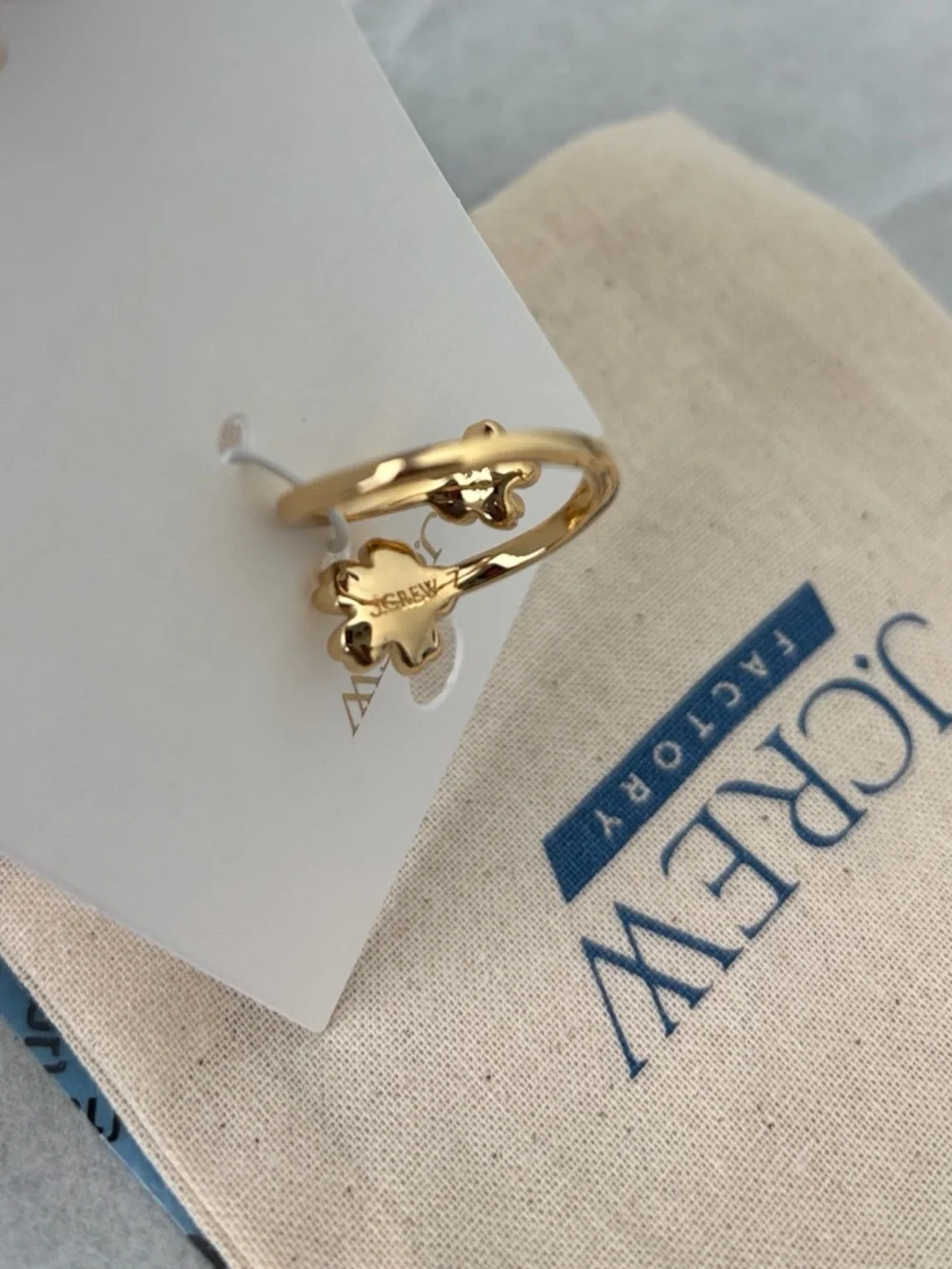 J. Crew Gold Floral Wrap Ring with Crystal Accents